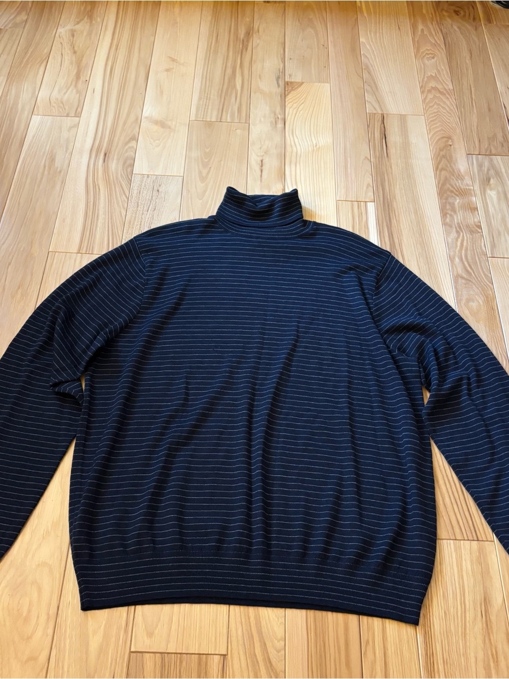 Vintage POLO Ralph Lauren Wool Fine Knit Blue Striped Turtleneck Sweater